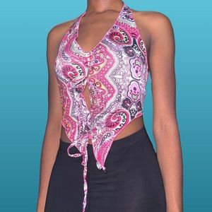 Pink bandana print halter top